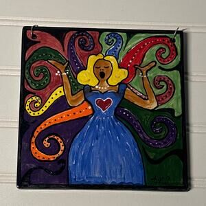 Ceramic Tile Art. Hand Painted Signed By Artist. Folk Art. Whimsical. *Read